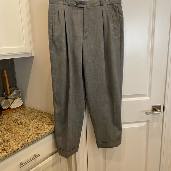ZANELLA Men’s Wool Dress Pants light grey pleated Stefano. Waist 36” 28” Inseam - Picture 3 of 13